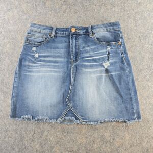 Indigo Rein Denim Mini Skirt Junior's Sz 11 Distressed Medium Wash Blue Stretch